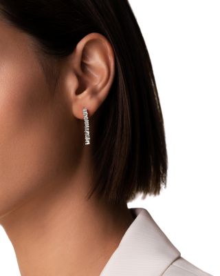 18K White Gold Classic Diamond Baguette Linear Baby Tennis Earrings