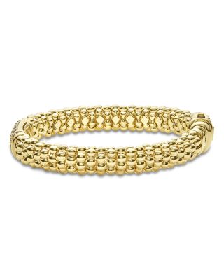 18K Yellow Gold Caviar Gold Diamond Pav&eacute; Station Beaded Bracelet