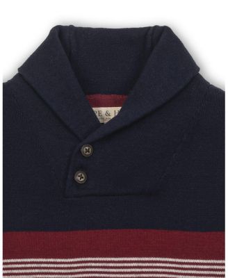  Unisex Organic Long Sleeve Striped Shawl Collar Sweater