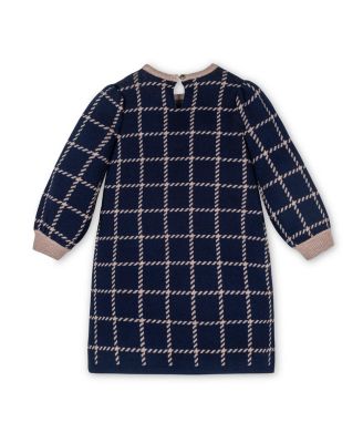 Girls' Organic Puff Sleeve Bow Detail Intarsia Sweater Dress - Little Kid, Big Kid