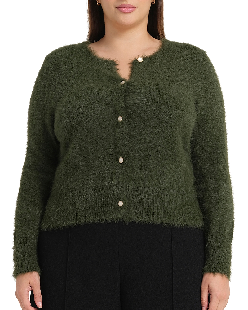 Estelle Plus Camille Eyelash Texture Cardigan In Green