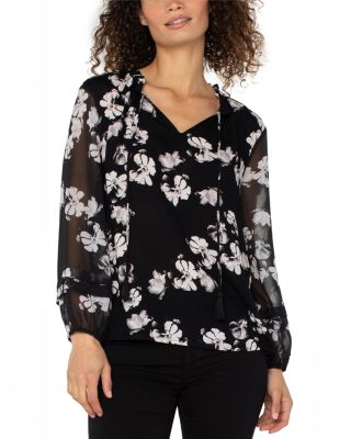 Split Neck Sheer Sleeve Top