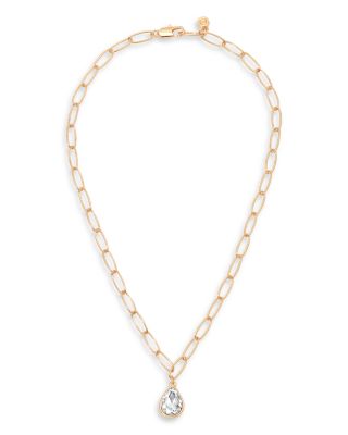 Cubic Zirconia Paperclip Chain Pendant Necklace, 15"-18"