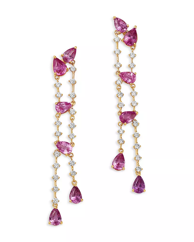 Bloomingdale's Fine Collection Pink Sapphire & Diamond Drop Earrings in 14K Yellow Gold