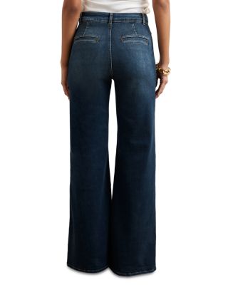 Glora Button Detail High Rise Flare Jeans in Mid Blue
