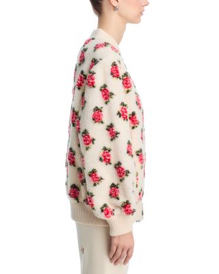 Floral Plush Bomber Jacket