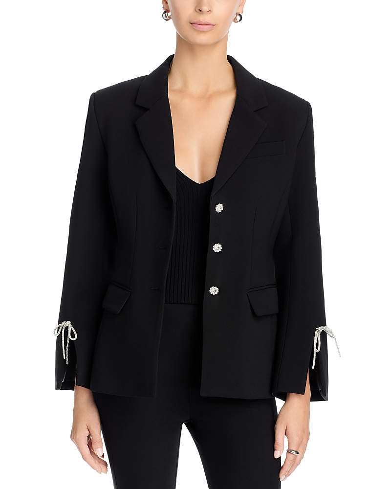 Aqua Rhinestone Bow Sleeve Blazer - Exclusive In Black