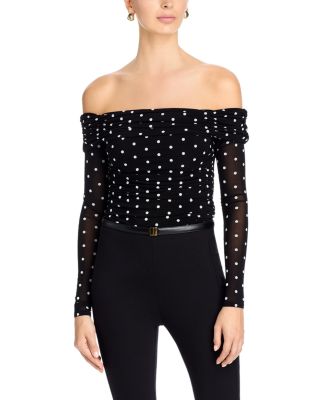 Off The Shoulder Polka Dot Mesh Top - Exclusive