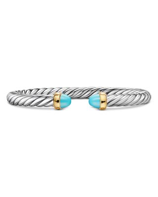 Cable Flex&reg; Bracelet in Sterling Silver with 14K Yellow Gold and Turquoise, 6mm