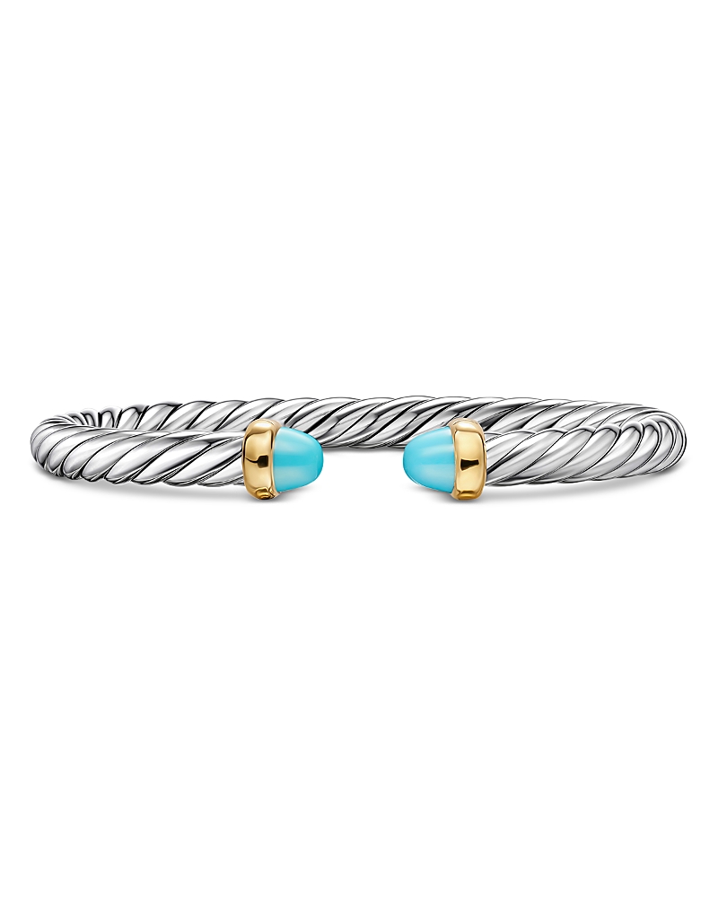 David Yurman Cable Flex Bracelet in Sterling Silver with 14K Yellow Gold and Turquoise, 6mm