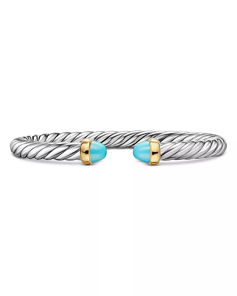 David Yurman Cable Flex Bracelet in Sterling Silver with 14K Yellow Gold and Turquoise, 6mm