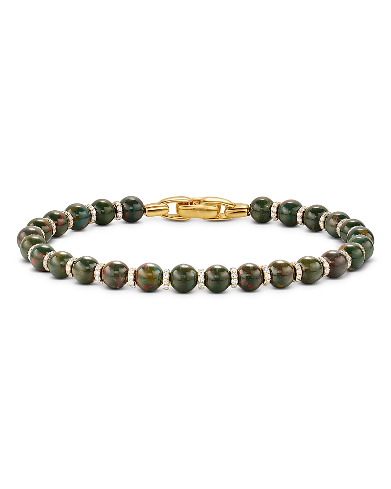 David Yurman Spiritual Beads Bracelet in 18K Yellow Gold with Bloodstone and Diamonds, 6mm