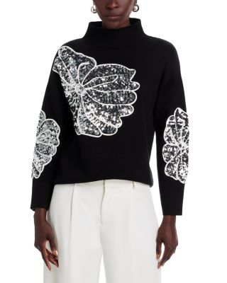 Long Sleeve Funnel Neck Sequin Soutache Sweater