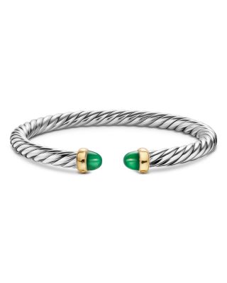 Cable Flex&reg; Bracelet in Sterling Silver with 14K Yellow Gold and Green Onyx, 6mm