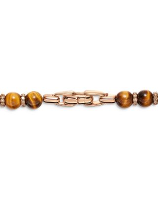 Spiritual Beads Necklace in 18K Rose Gold with Tiger's Eye and Cognac Diamonds, 6mm