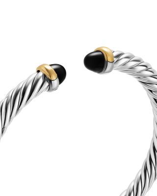 Cable Flex&reg; Bracelet in Sterling Silver with 14K Yellow Gold and Black Onyx, 6mm