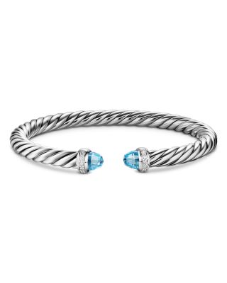 Cable Flex&reg; Bracelet in Sterling Silver with Blue Topaz and Diamonds, 6mm