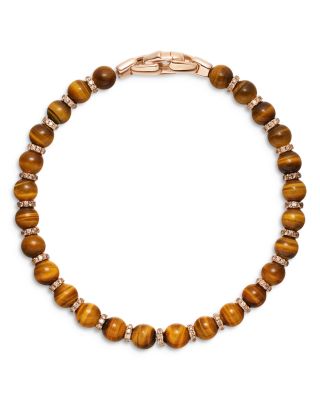 Spiritual Beads Bracelet in 18K Yellow Gold with Tiger's Eye and Cognac Diamonds, 6mm