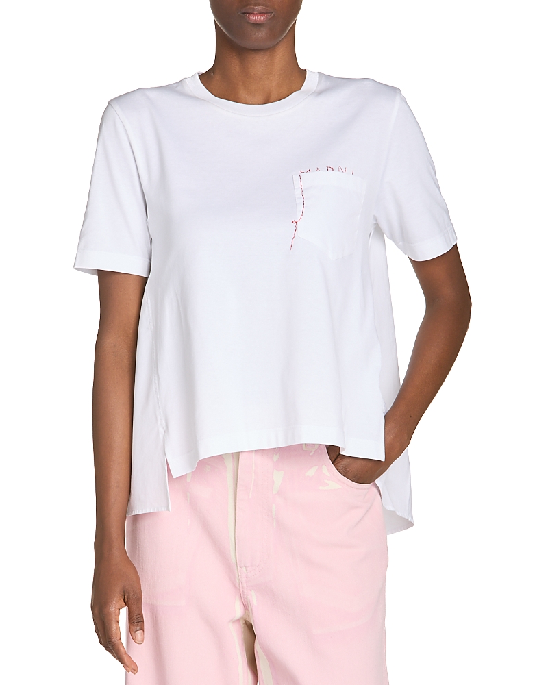 Marni High Low Patch Pocket Crewneck Tee In White