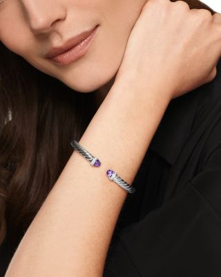 Cable Flex&reg; Bracelet in Sterling Silver with Amethyst and Diamonds, 6mm