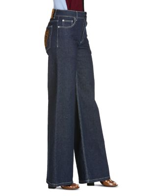 Stretch Denim Wide Leg Pants