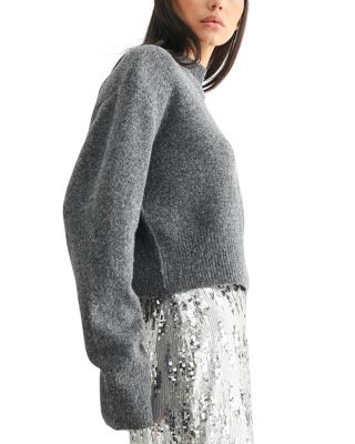 Cropped Crewneck Sweater with Shoulder Pads