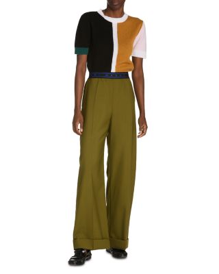 Wool Logo Waistband Straight Pants