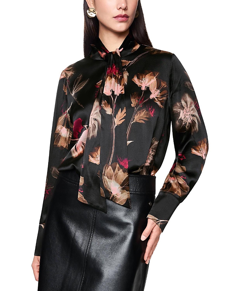 Marc Cain Turtleneck Blouse With Floral Print In Black