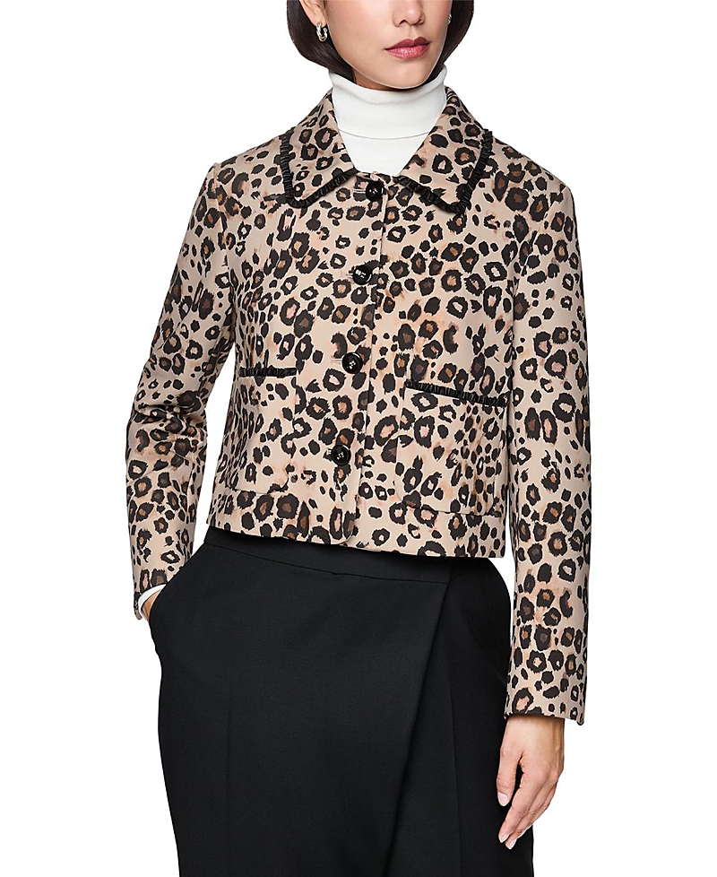 Marc Cain Short Scuba Jersey Leopard Print Jacket In Multi