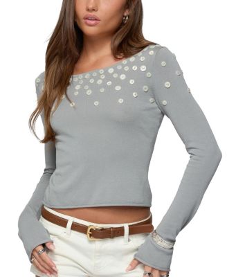 Iridescent Button Boat Neck Top