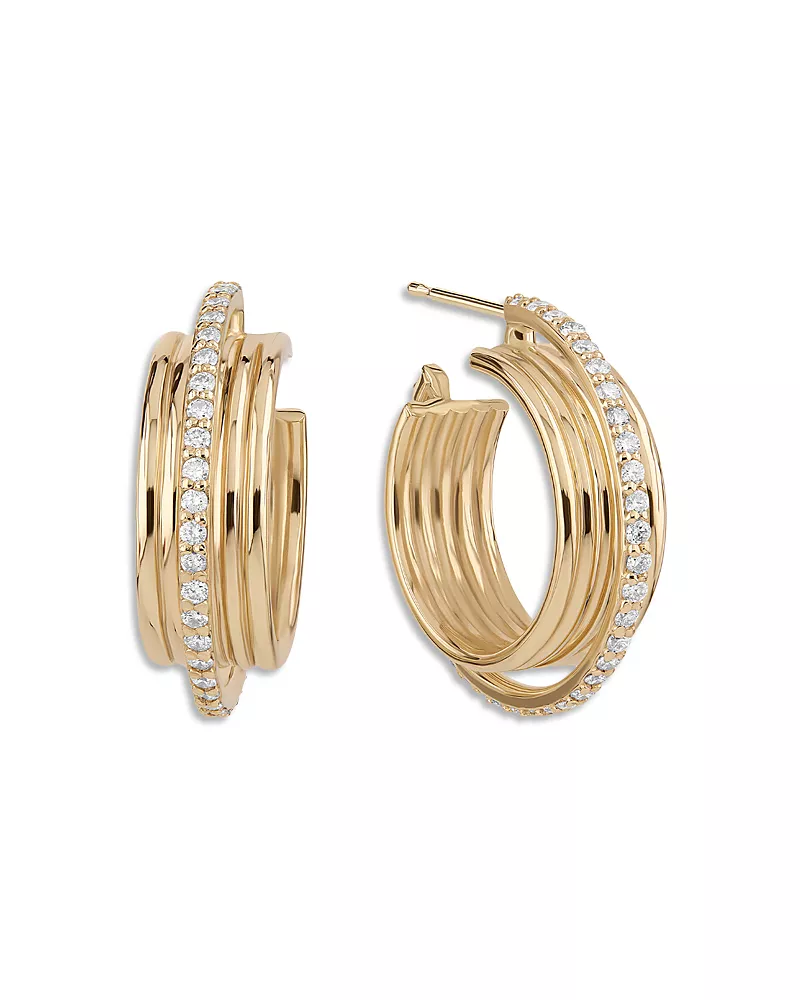 Lana Jewelry Diamond Pave Textured Huggie Hoop Earrings in 14K Yellow Gold, 0.57 tcw