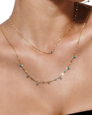 14K Yellow Gold Turquoise Rain Collar Necklace, 18"