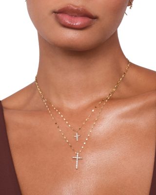 Diamond Baguette Cross Pendant Necklace in 14K Yellow Gold, 0.14 tcw