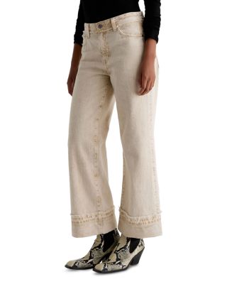 Saige Mid Rise Wide Leg Crop Jeans in Sulfur Melange Camel