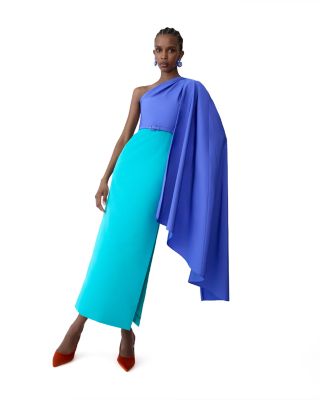 Drape Shoulder Belted Silk Dress