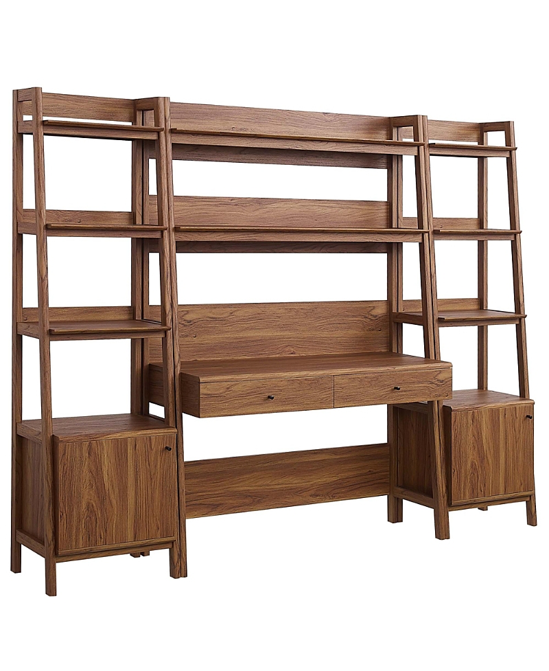 Modway Bixby 3-piece Wood Office Desk And Bookshelf In Brown
