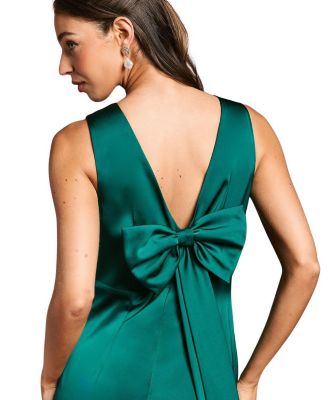 Bow Back V-Neck Satin Bridesmaid Dress