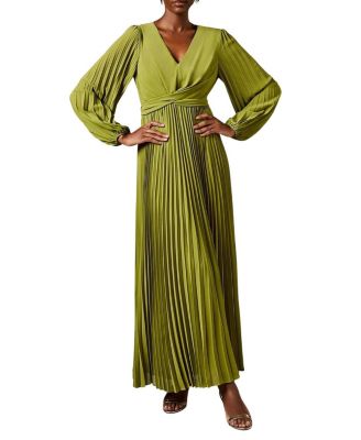 Pleated Wrap Front Dress