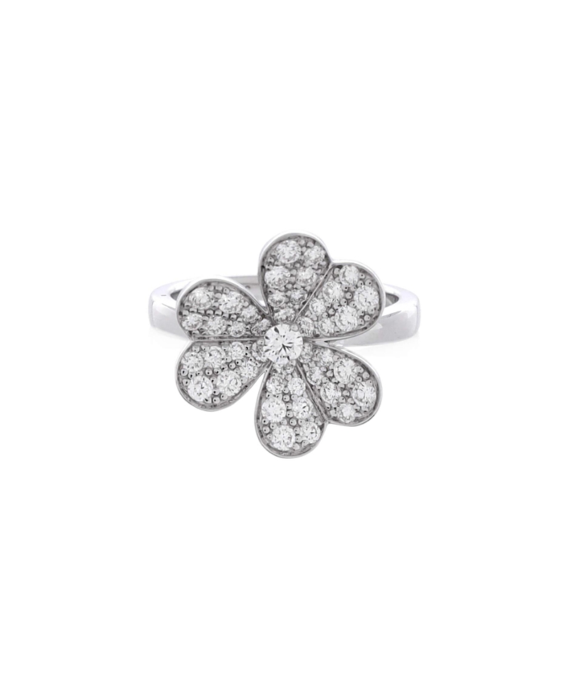 Pre-owned Pre-owned Van Cleef & Arpels Van Cleef & Arpels Frivole 1 Flower Ring 18k White Gold With Pave Diamonds