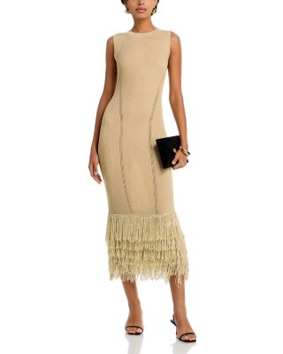 Raz Metallic Rib Fringe Dress