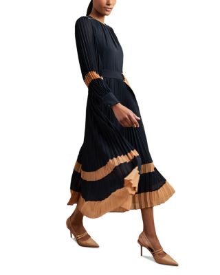 Tori Color Blocked Pleated Dress