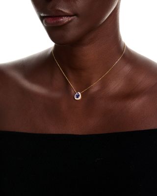 Tanzanite & Diamond Pear Halo Pendant Necklace in 14K Yellow Gold