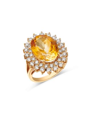 Citrine & Diamond Halo Ring in 14K Yellow Gold