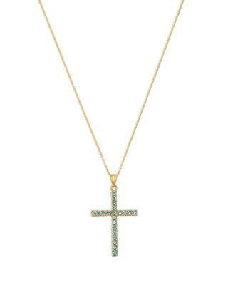 Blue Topaz Cross Pendant Necklace in 14K Yellow Gold, 16-18"