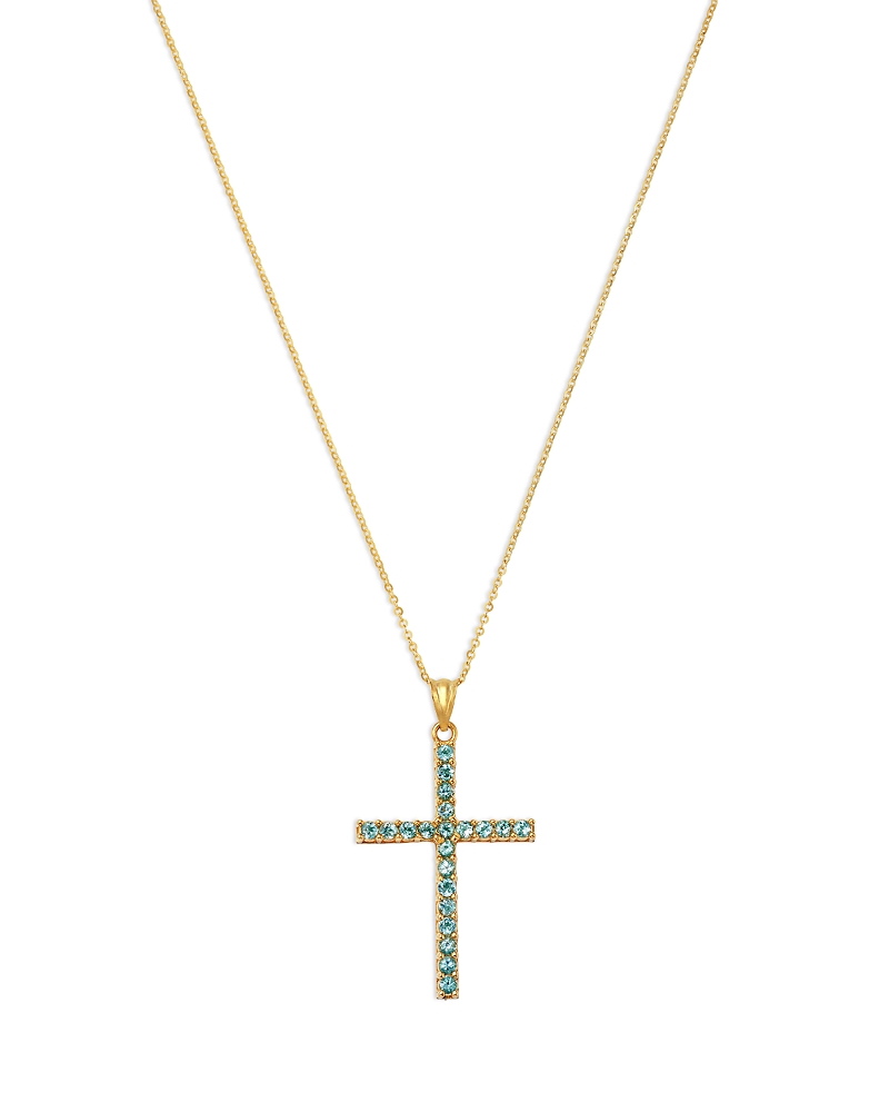 Bloomingdale's Fine Collection Blue Topaz Cross Pendant Necklace in 14K Yellow Gold, 16