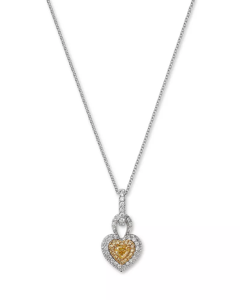 Bloomingdale's Fine Collection White & Yellow Diamond Heart Pendant Necklace in 14K White & Yellow Gold, 0.55 tcw