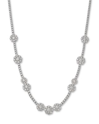 Diamond Flower Collar Necklace in 18K White Gold, 11.29 tcw