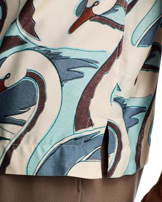Swan Print Short Sleeved Regular Fit Button Down Shirt