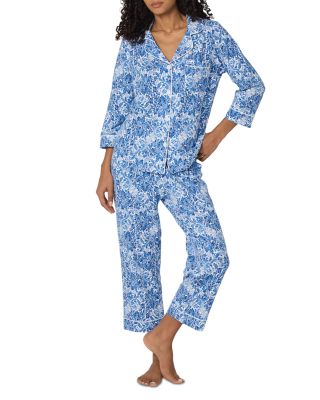 Floral Crop Three Quarter Sleeve Pajama Set