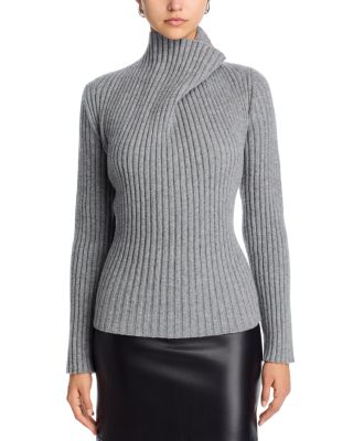 Draped Wool Blend Turtleneck Sweater